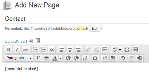 Add shortcode to contact page