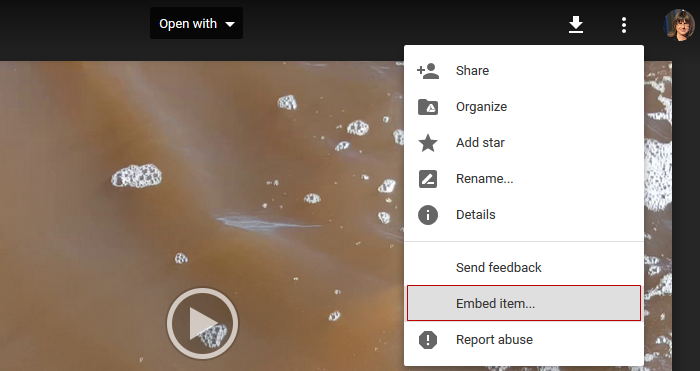 Click on Embed Item