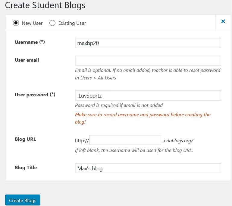 Create Student blog