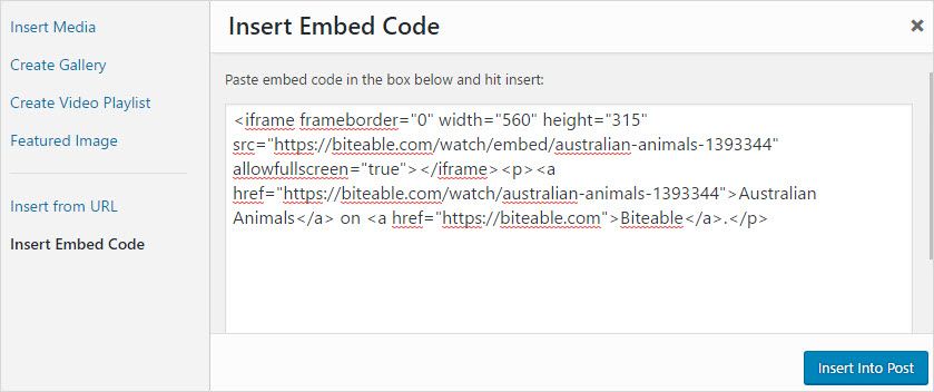 Paste embed code